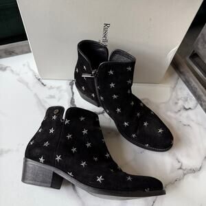 Russell & Bromley Stardom Embroidered Black Suede Western Ankle Boots